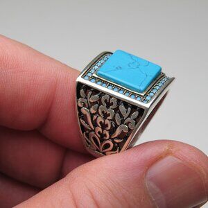 *925 Sterling Silver Turquoise Indian Tibet Men's Ring